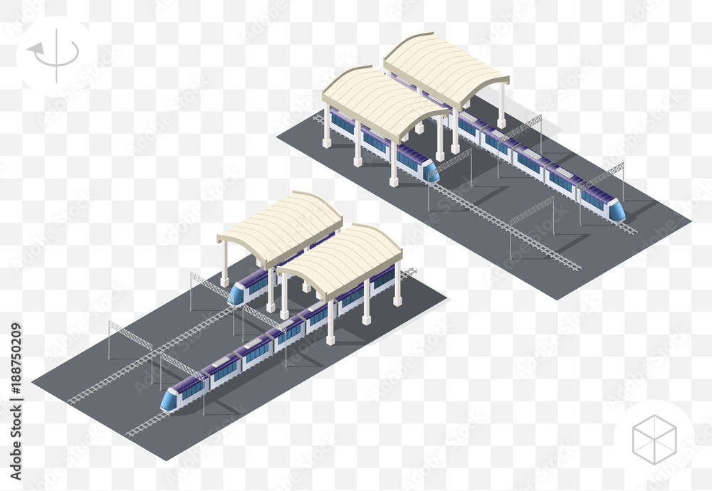 Fototapeta premium Isometric High Quality City Element with 45 Degrees Shadows on Transparent Background . Railway Station