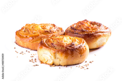cinnamon rolls with cheese, Golfeados on white background