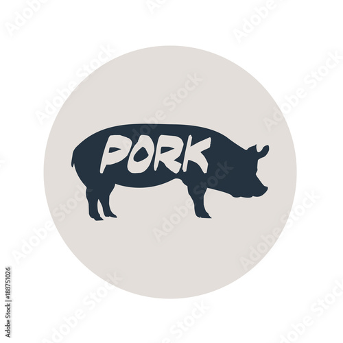 Icono plano PORK en cerdo en circulo gris