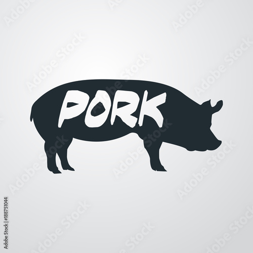 Icono plano PORK en cerdo en fondo degradado