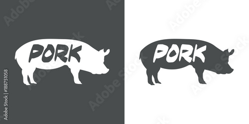 Icono plano PORK en cerdo gris y blanco