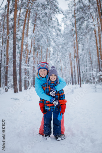 Mother and son enjoying beautiful winter day