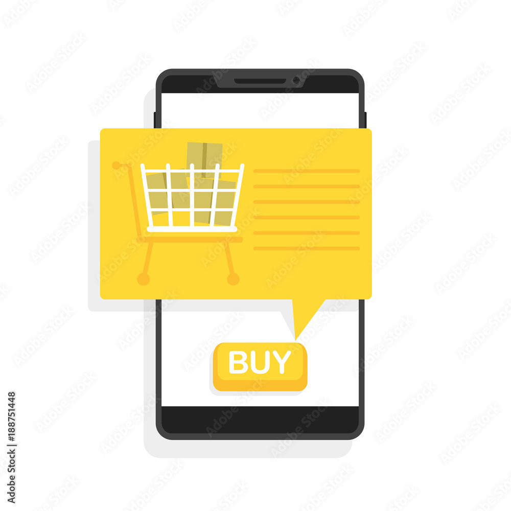 online shopping via phone, button to buy, vector illustration online shopping via phone, button to buy, vector illustration