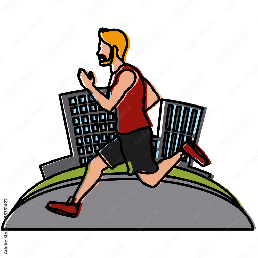 Man running at city icon vector illustration graphic design