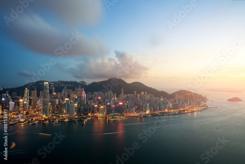 Hong Kong in Kowloon area skyline view from Victoria Peak in Hong Kong.. © ake1150
