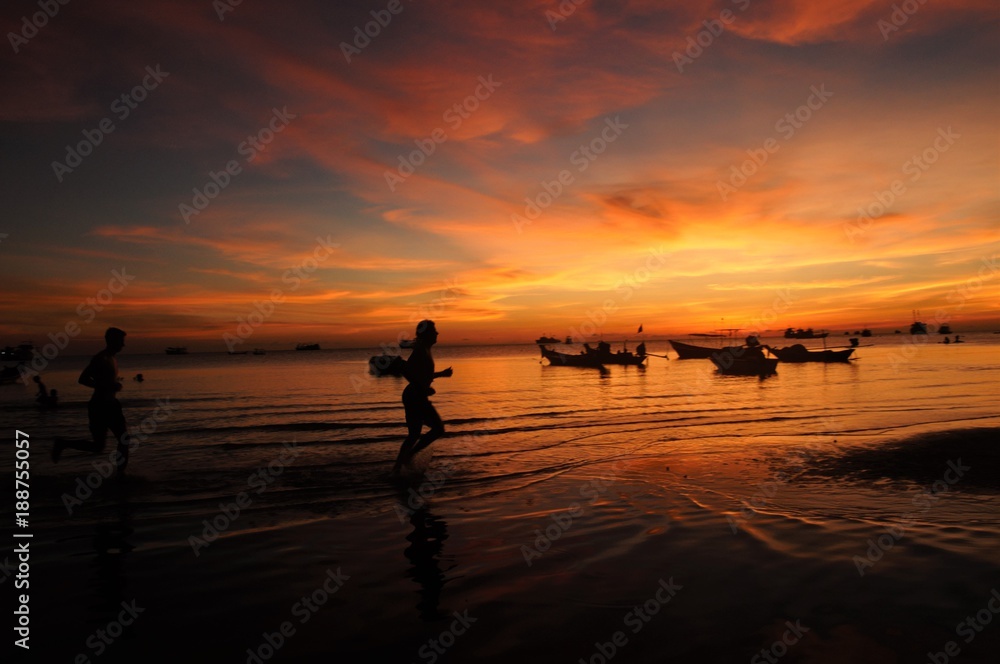 Koh Tao Island in Thailand orange sunrise