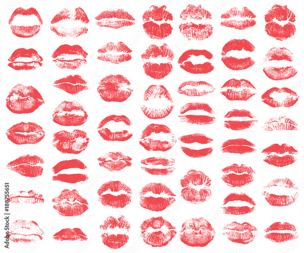 Fototapeta premium Print of red lips set. World kiss day, Valentine's day design elements. Vector.
