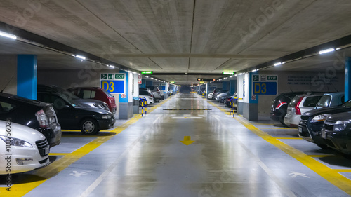 Large multi-storey underground car parking garage photo