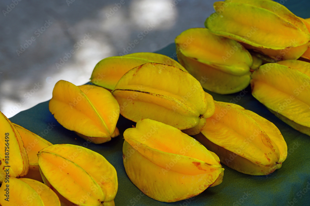 Yellow starfruit (Averrhoa Carambola) for sale at a Florida market Yellow starfruit (Averrhoa Carambola) for sale at a Florida market