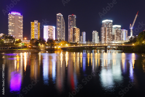 Australian modern city at night - Broadbeach  Gold Coast  Australia