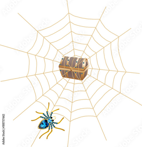 Spider guards the chest, inlaid with precious stones