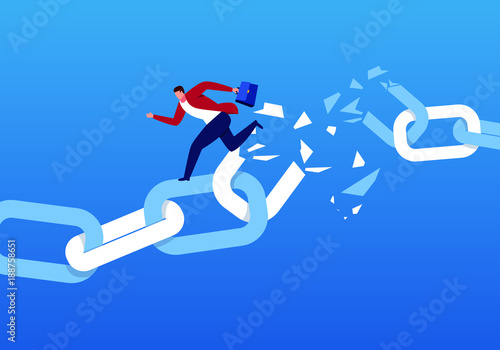 Businessman escaping the broken chain