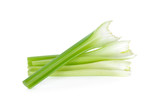 cut fresh celery stem without leaf on white background