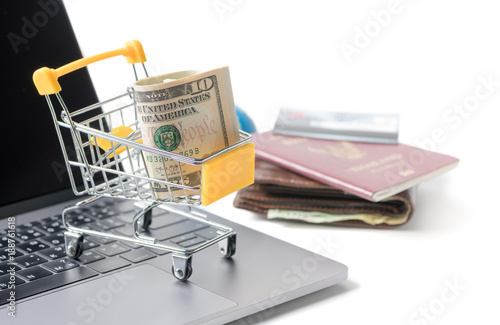 Money Dollar Cash Banknote in Trolley Shopping Cart