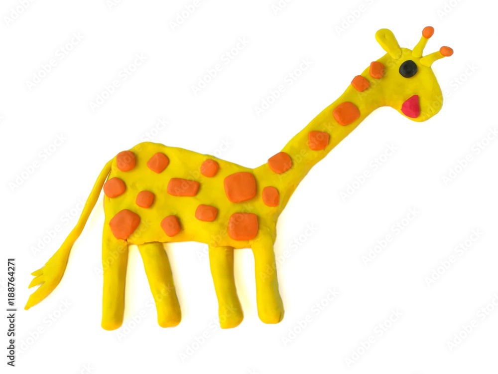 Cute yellow giraffe made from plasticine clay on white background, lovely long  neck animal dough Stock Photo | Adobe Stock