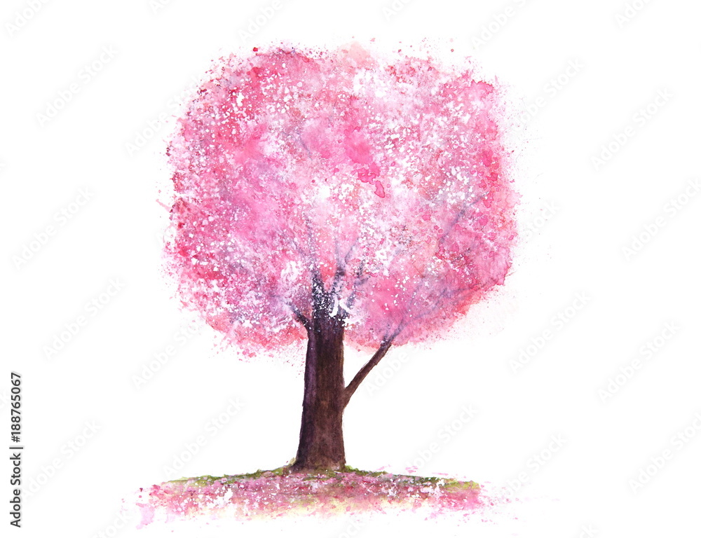 Naklejka akwarela różowe drzewo. Sakura