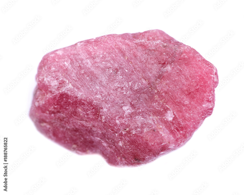 Rough gemmy red Rhodonite from Brazil isolated on white background