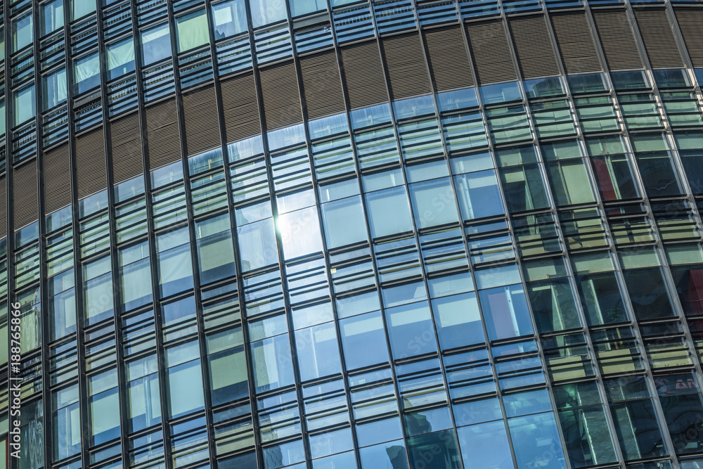 Close-Up of Modern Office Buildings in city of China.