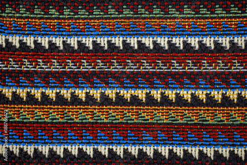 Texture of fabric with traditional Mexican pattern macro