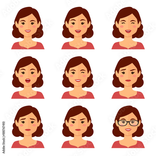 Woman avatars facial expressions