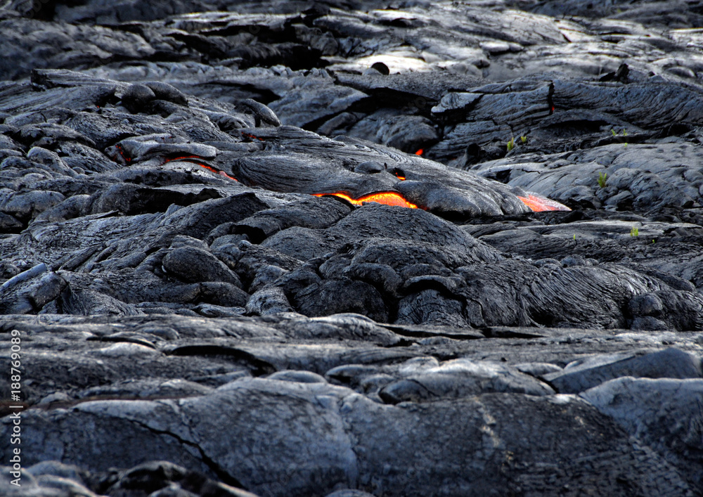 Hot lava and molten rock with heat blurring the background, Kilauea shield volcano, Big Island of Hawaii Hot lava and molten rock with heat blurring the background, Kilauea shield volcano, Big Island of Hawaii