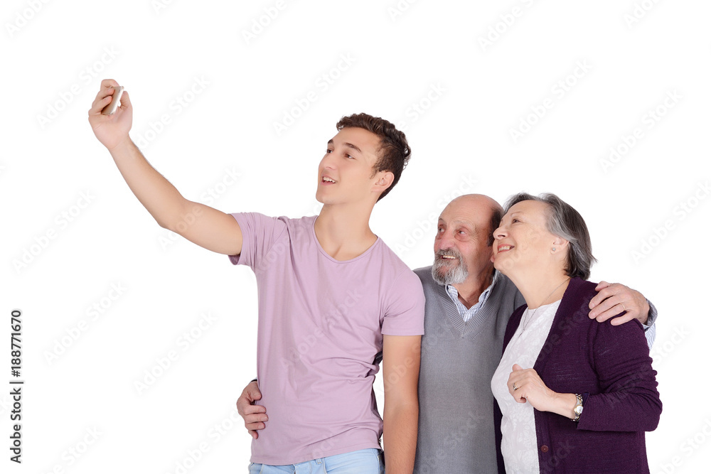 Grandparents and their grandson taking a selfie Grandparents and their grandson taking a selfie
