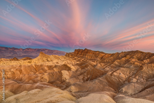 Colorful Sunrise over Zabriskie Point in Death Valley, California, United States photo
