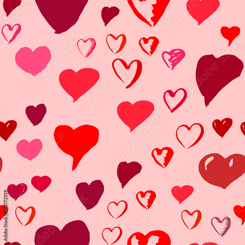 Drawn hearts seamless pattern for Valentines Day