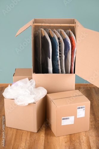 Wardrobe boxes with clothes...