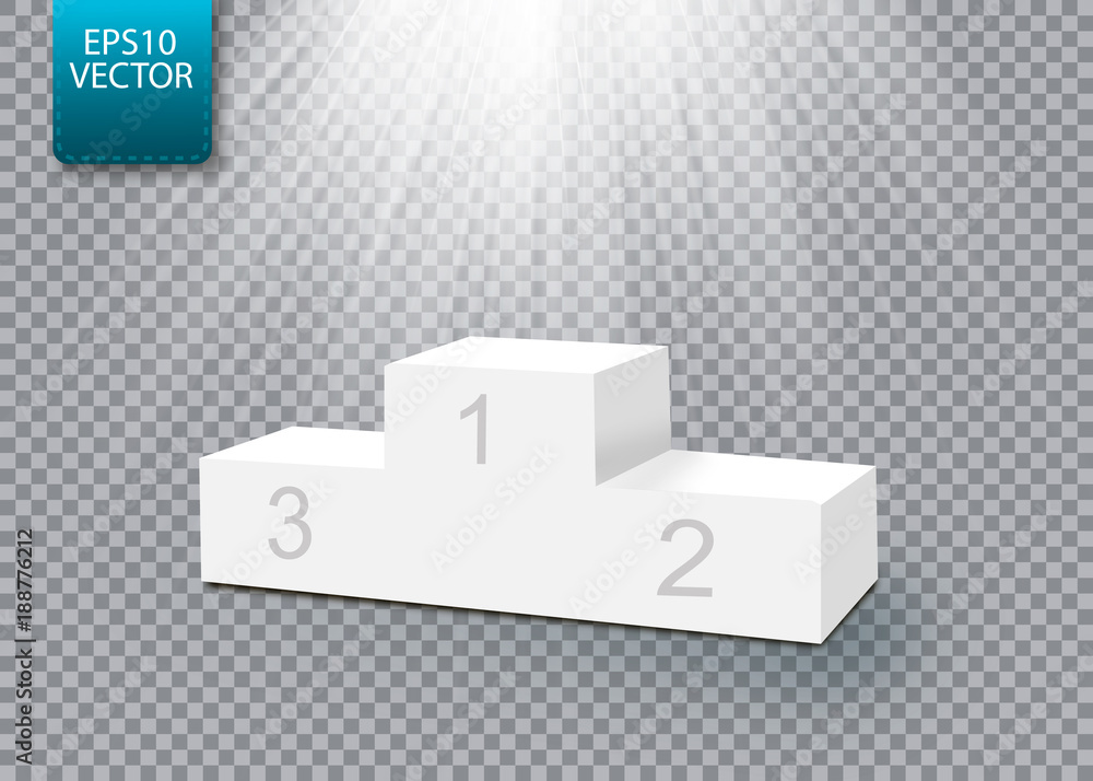 White winners podium with spotlights. Vector illustration. White winners podium with spotlights. Vector illustration.