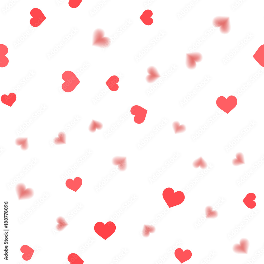 Seamless pattern with red hearts on white background. Vector