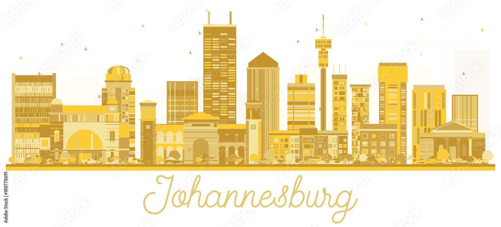 Johannesburg South Africa City skyline golden silhouette.