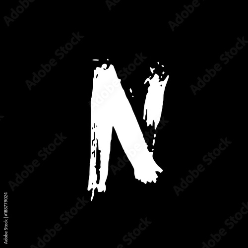 Letter N. Handwritten by dry brush. Rough strokes font. Vector illustration. Grunge style elegant alphabet.