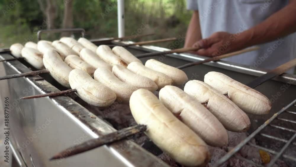 Roasted banana in shop,Roasted banana or in Thai style Traditional