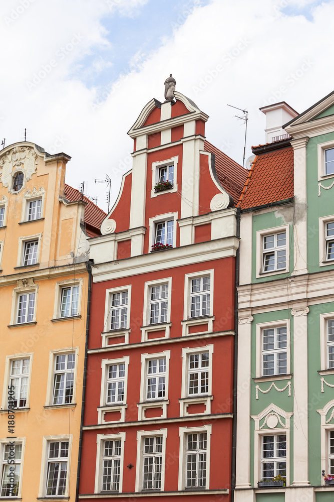 Main market square ,colorful tenement houses, Lower Silesia, Wroclaw, Poland