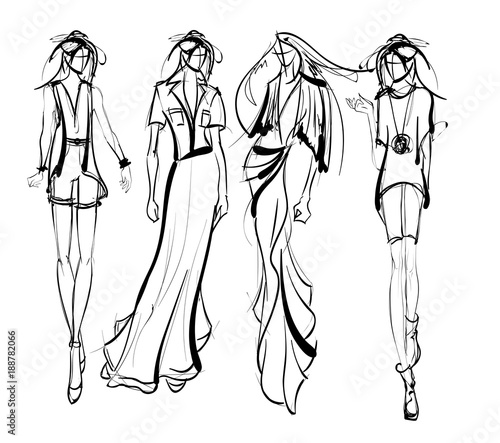 Stylish fashion models. Pretty young girls. Fashion girls Sketch