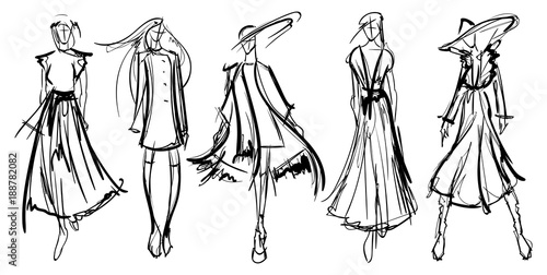 Stylish fashion models. Pretty young girls. Fashion girls Sketch