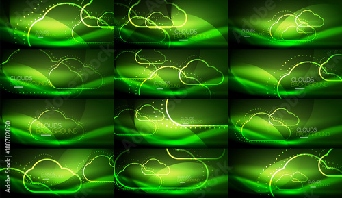 Set of neon cloud computing vector backgrounds