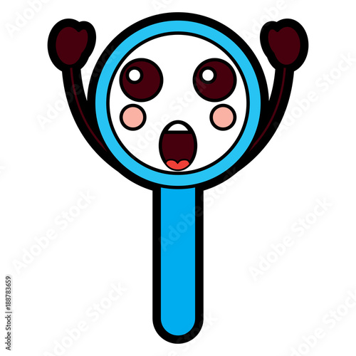 suprised magnifying glass kawaii icon image vector illustration design 