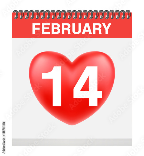 valentine's day 14 february on calendar vector