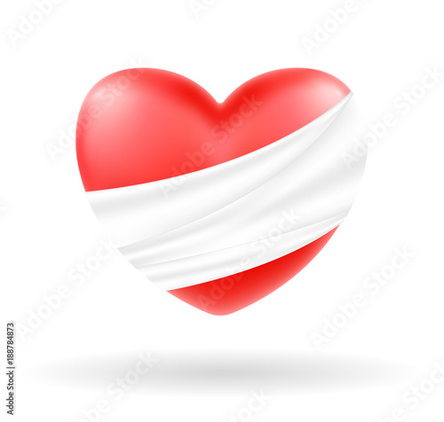 hurt heart with white bandage on white background