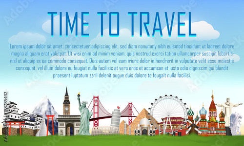 time to travel with world landmark vector