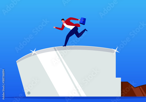 Businessman on the tip of a knife