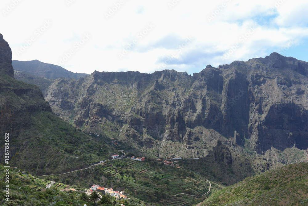 Naklejka premium On the way to Pico del Teide, a village between the high hills of Tenerife