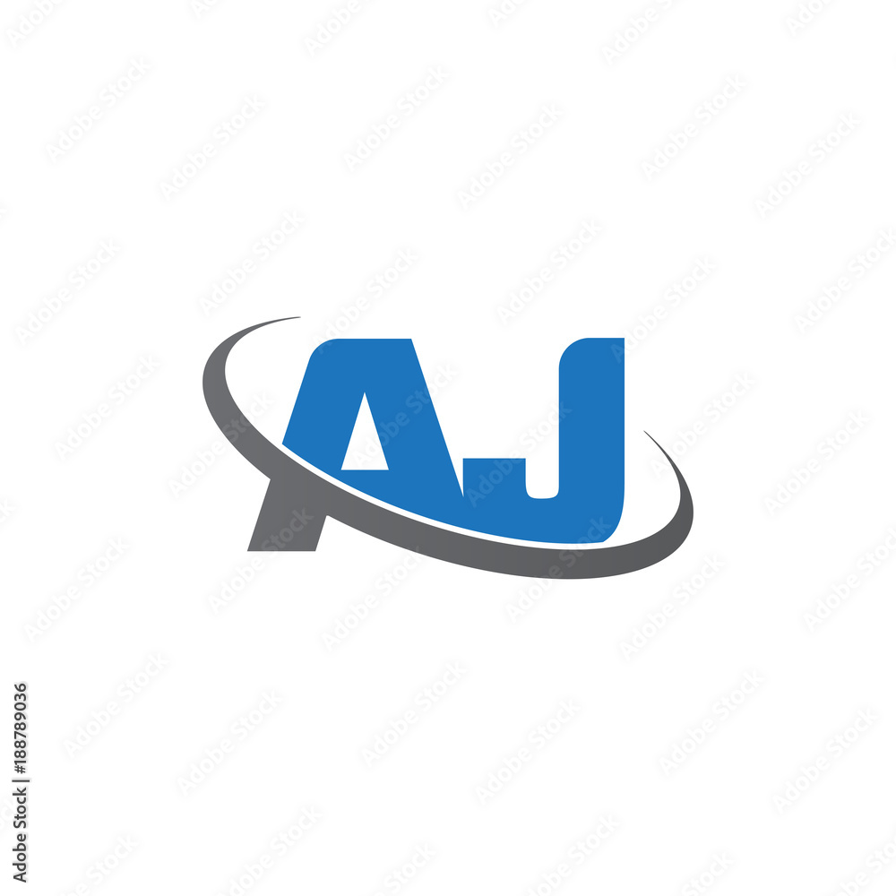 Initial letter AJ, overlapping swoosh ring logo, blue gray color Initial letter AJ, overlapping swoosh ring logo, blue gray color