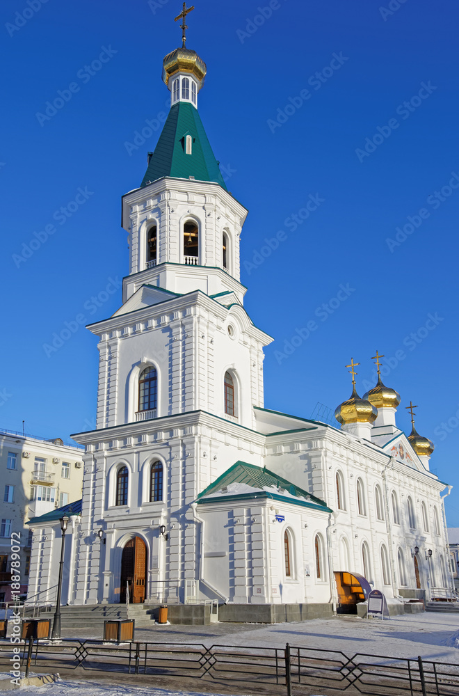 Voskresensky military Cathedral in historical centre of Omsk