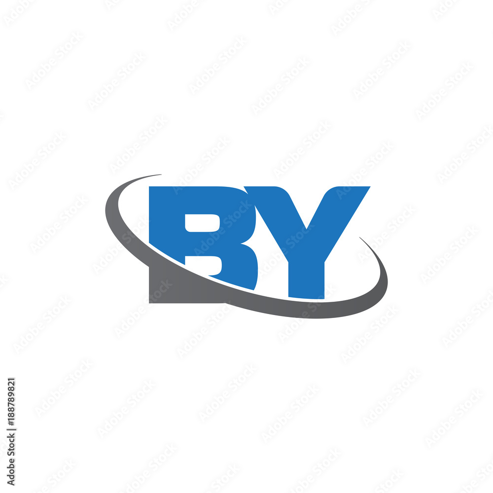 Initial letter BY, overlapping swoosh ring logo, blue gray color Initial letter BY, overlapping swoosh ring logo, blue gray color