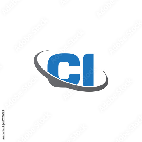 Initial letter CI, overlapping swoosh ring logo, blue gray color