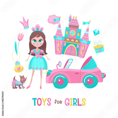 Toys for girls. Set of vector cliparts © katedemian