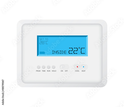 modern programmable thermostat on white background
